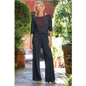 SOFT SURROUNDINGS Toujours Dark Gray Boatneck Jersey Jumpsuit // M Tall